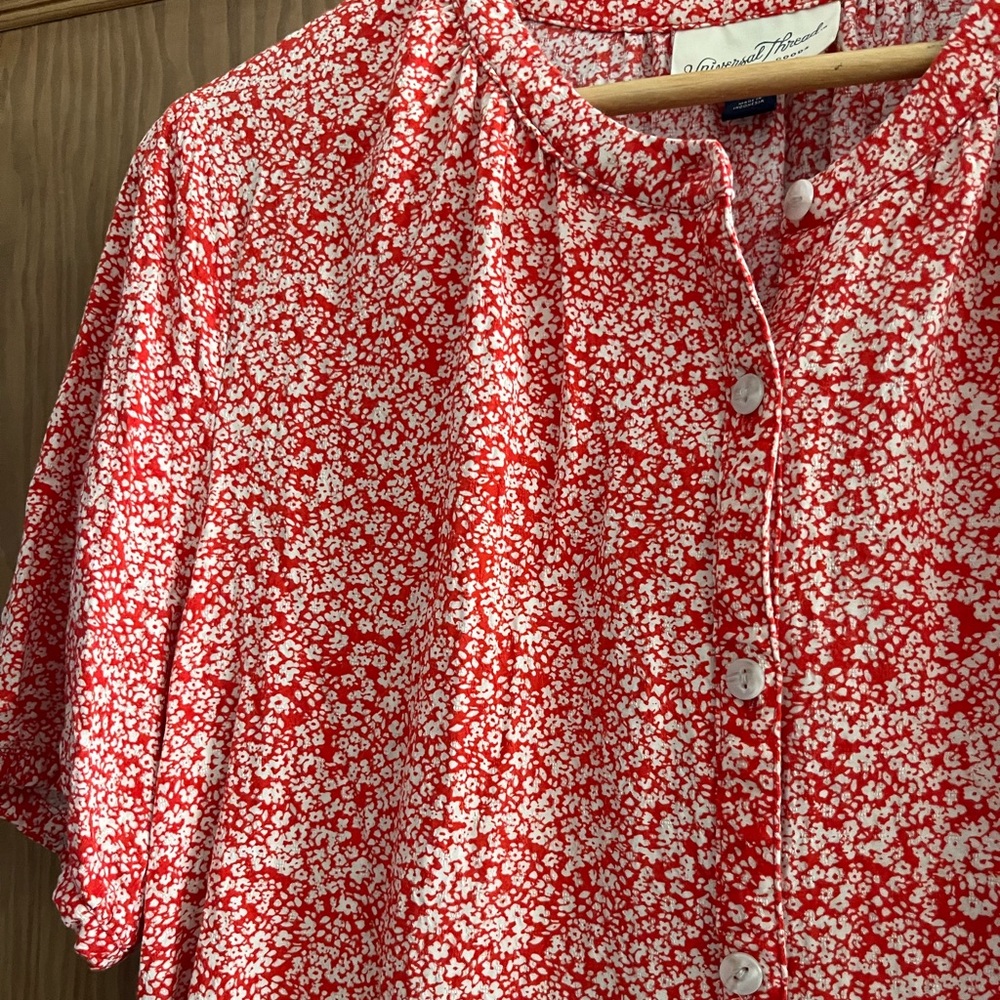 Universal Thread Red Floral Button-Front Blouse - Picture 3 of 4